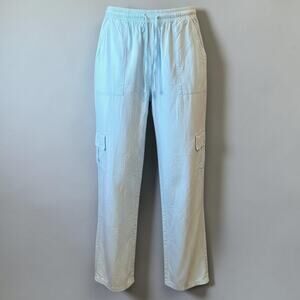 Giocam Womens XL Light Blue 100% Cotton Cargo Pants NWT Drawstring Beach Resort